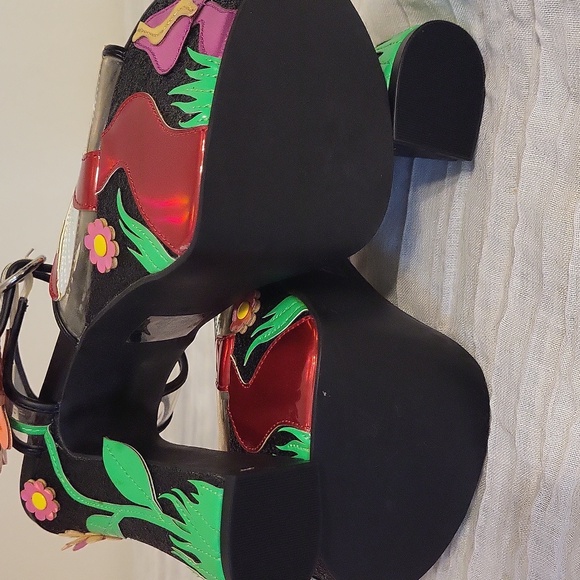 Platform heeled shoes size 6 medium mushrooms flowers Halloween - Picture 9 of 16